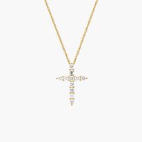 lab grown diamond cross necklace in 14k yellow gold